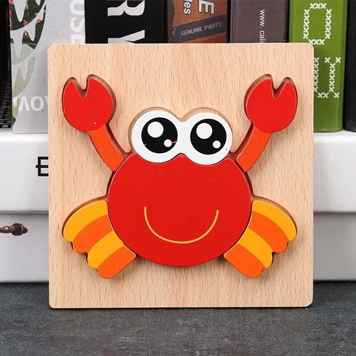 Baby High Quality 3D Wooden Puzzles Educational Cartoon Animals Early