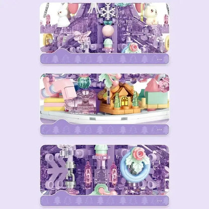 729PCS Purple Crystal Christmas Tree Music Box Building Blocks Kits