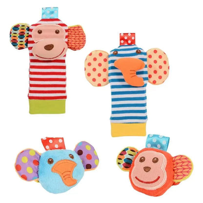 0~24 Months Baby Rattles Soft Plush Toys Foot Wrist Rattle Set Cartoon