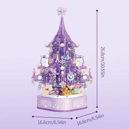 729PCS Purple Christmas Tree Music Box Building Blocks Dreamy Crystal