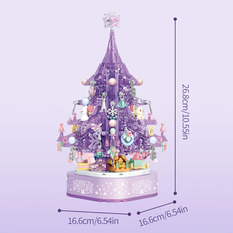 729PCS Purple Christmas Tree Music Box Building Blocks Dreamy Crystal