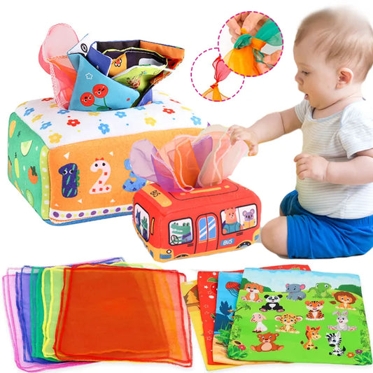 Baby Montessori Boxes Baby Toys Infant Pull Along Magic Tissue Box