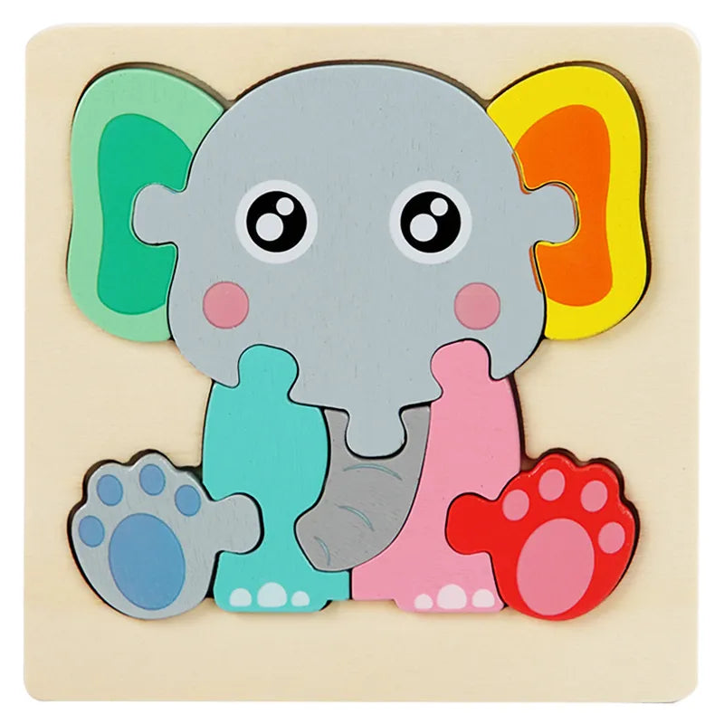 Wooden Puzzle Montessori Animals Carton Colorful Learning Education