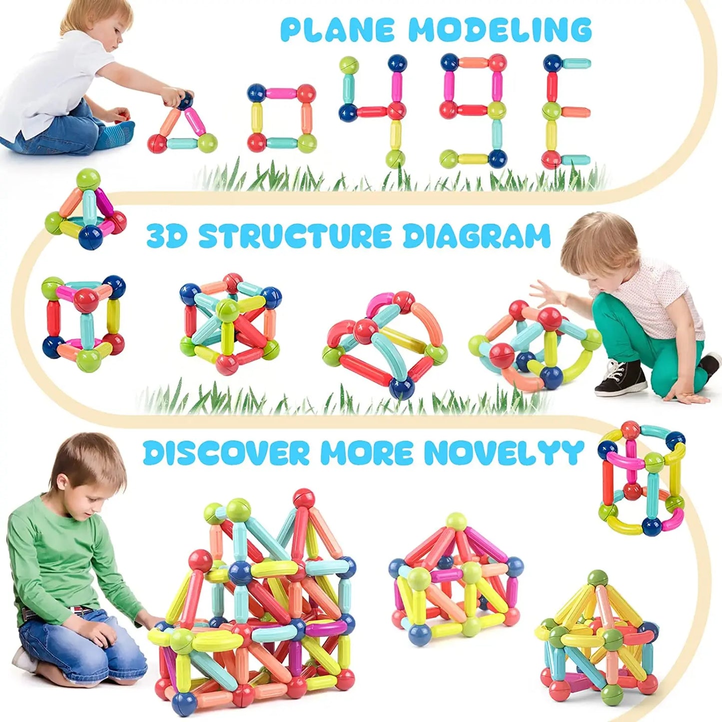 Magnetic Building Sticks Blocks Toy For Toddlers Montessori Stem