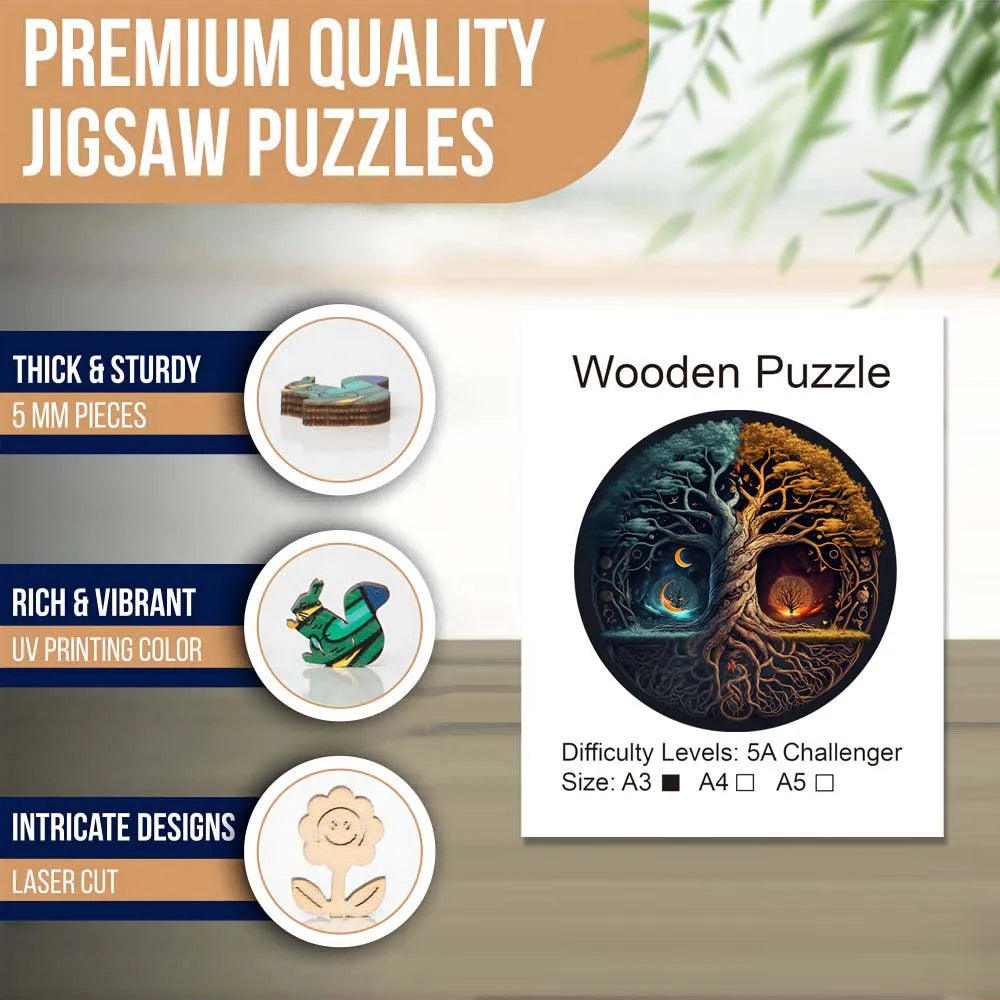 Yin-Yang Tree Wooden Puzzles For Adults,Wooden Animals Shaped Puzzles,