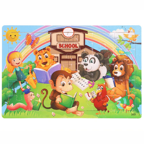 30 Pieces Wooden Jigsaw Puzzle Kids Cartoon Animal Vehicle Puzzles