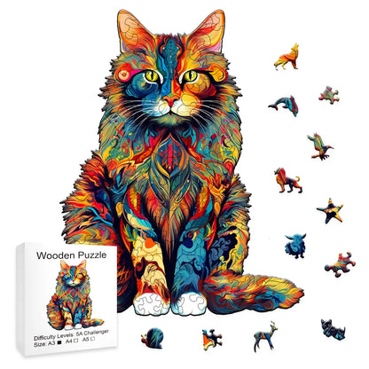 Color Changing Cat Wooden Puzzle Irregular Animal Shaped Wooden Puzzle