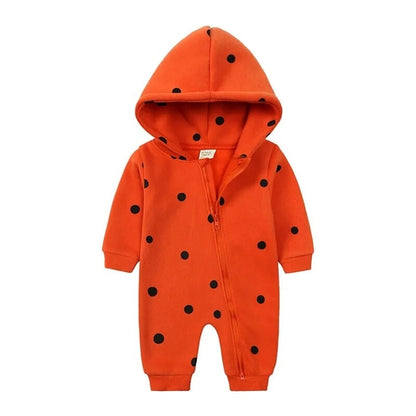 Cartoon Print Baby Girl Romper Long Sleeve Hooded Zipper Newborn