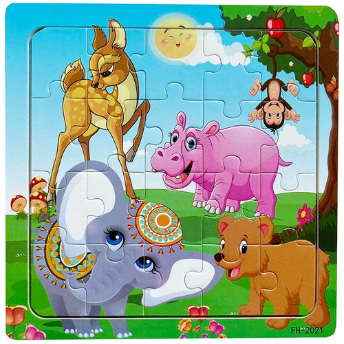 20piece Wooden Puzzle Cartoon Animals Car Letter Number Pattern Jigsaw