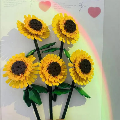 Romantic Bouquet Building Block Plant Sunflower Rose Flower Model