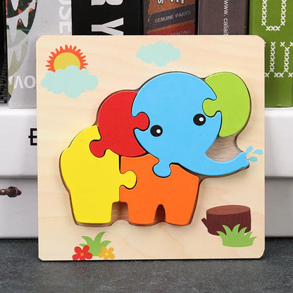 Baby High Quality 3D Wooden Puzzles Educational Cartoon Animals Early