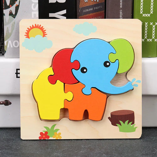 Baby High Quality 3D Wooden Puzzles Educational Cartoon Animals Early