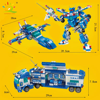 HUIQIBAO 700PCS 8in1 City Police Command Trucks Building Blocks