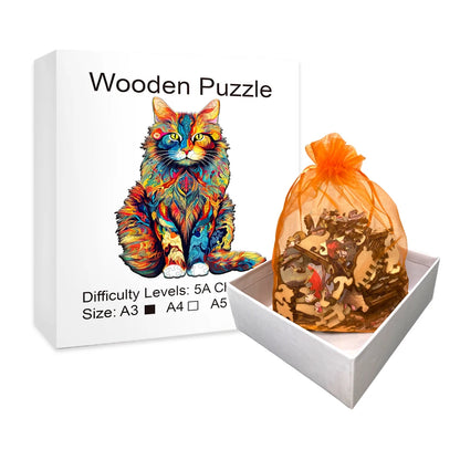 Color Changing Cat Wooden Puzzle Irregular Animal Shaped Wooden Puzzle