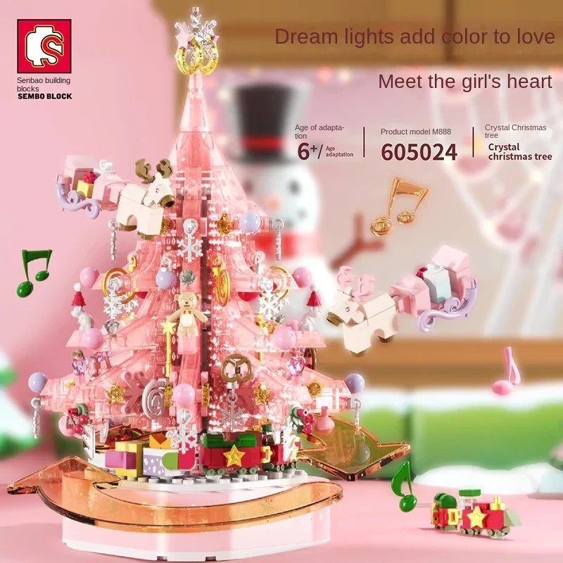 Day Crystal Building Blocks Christmas Tree Music Box Ambient Lights