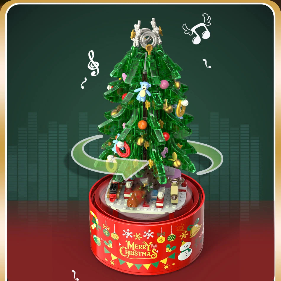 HUIQIBAO Pink Christmas Tree Series Music Box Building Blocks Santa