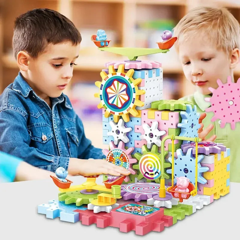 263pcs Electric Gears 3D Model Building Blocks Plastic Kid House