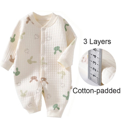 Muslin Newborn Jumpsuit Cartoon Bear Long Sleeves Baby Rompers for