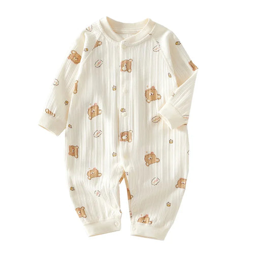 Muslin Newborn Jumpsuit Cartoon Bear Long Sleeves Baby Rompers for