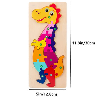 Rectangle Wooden Puzzle for Kids, Animals Vehicles Pattern Colorful