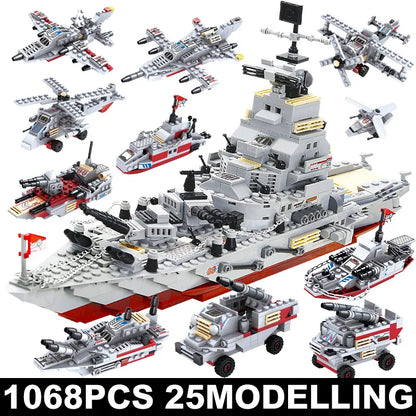 Navy War Chariot Ship Army Boat Plane Model Warships Building Blocks