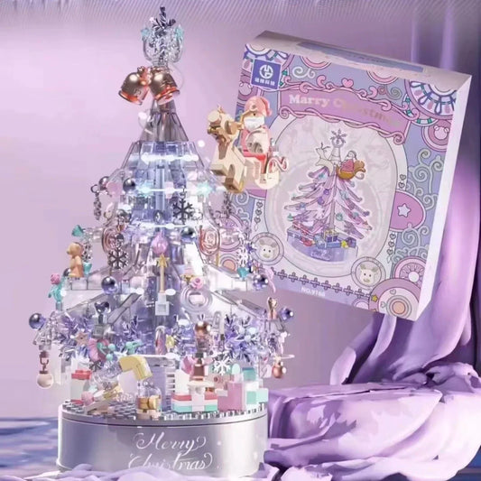 Purple Dream Christmas Tree Lights Music Box Building Blocks Model Toy