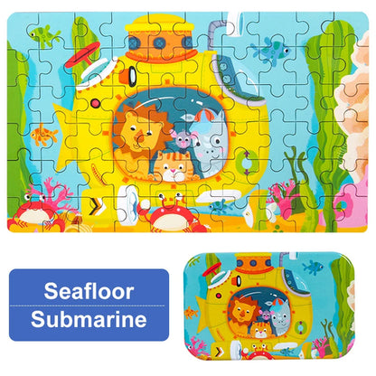 60 Pieces Jigsaw Puzzle Cartoon Animal Vehicle Montessori Games