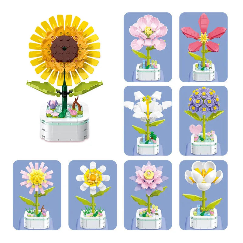 Bouquet Building Block Kit Diy Assembly Flowers Blocks Sunflower Rose