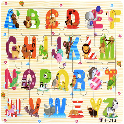 20piece Wooden Puzzle Cartoon Animals Car Letter Number Pattern Jigsaw