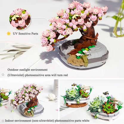 Mini Bonsai Building Block Flower Creative Plant Cherry Blossom Tree