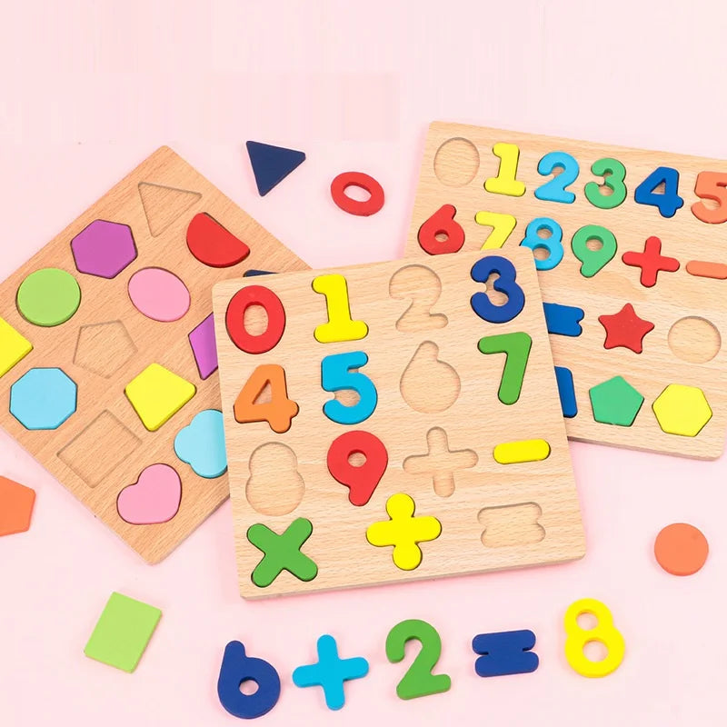 Colorful Alphabet Number Wooden Puzzles Kids Intelligent Matching Game