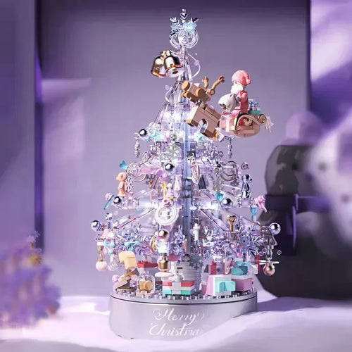 Purple Dream Christmas Tree Lights Music Box Building Blocks Model Toy