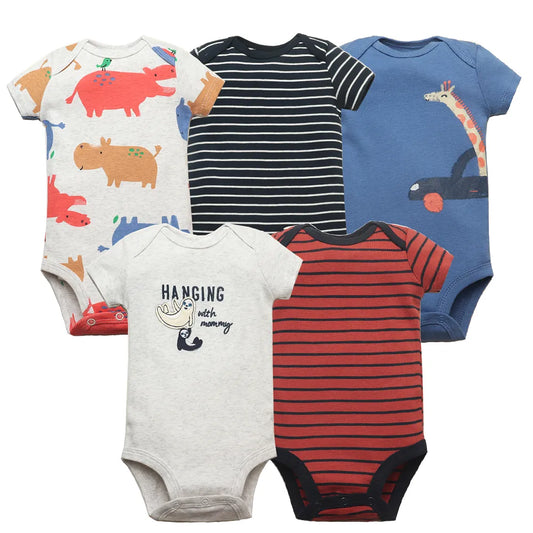 5PCS/Lot Baby Boys Girls Bodysuits 100% Cotton Short Sleeves Kids