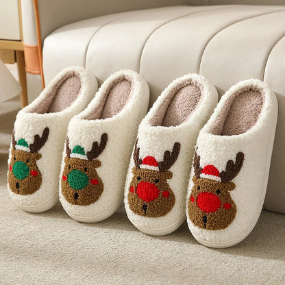 New Christmas Elk Cotton Slippers For Men Women Halloween Mask Home