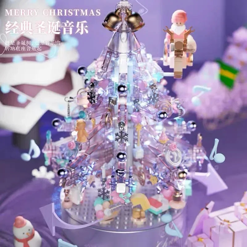 Purple Dream Christmas Tree Lights Music Box Building Blocks Model Toy