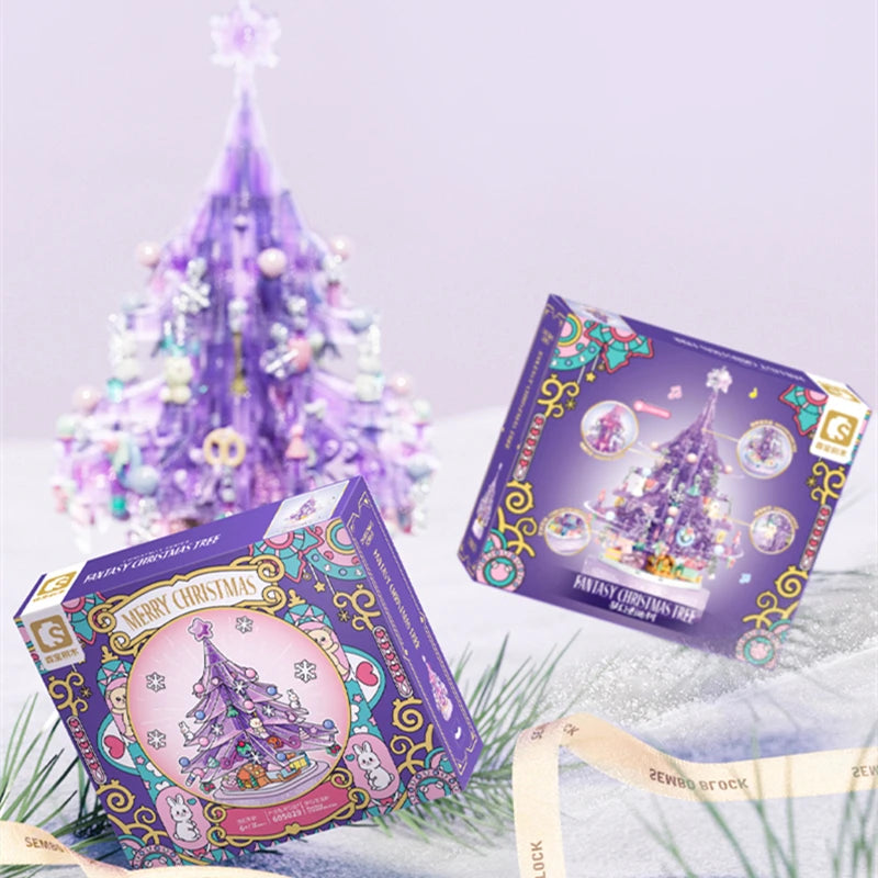 SEMBO 729pcs Purple Dream Christmas Tree Lights Music Box Building