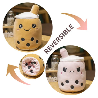 Kawaii Reversible Boba Plush Toys Two Face Double-Sided Bubble Milk