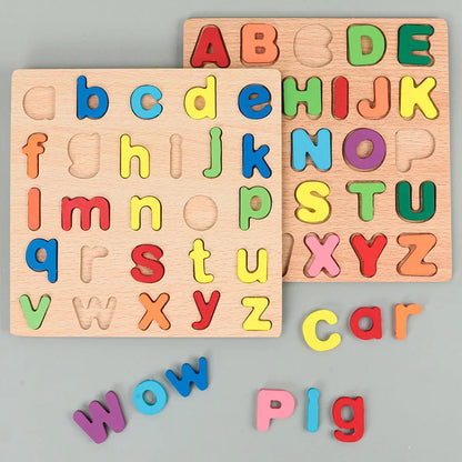 Colorful Alphabet Number Wooden Puzzles Kids Intelligent Matching Game