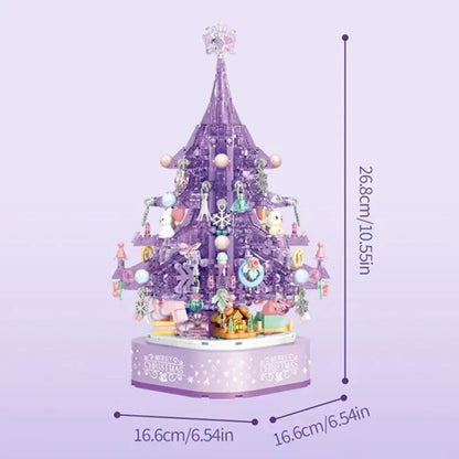 729PCS Purple Crystal Christmas Tree Music Box Building Blocks Kits