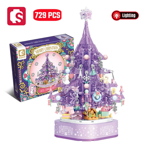 SEMBO New Pink Crystal Christmas Tree Building Blocks DIY Light Music