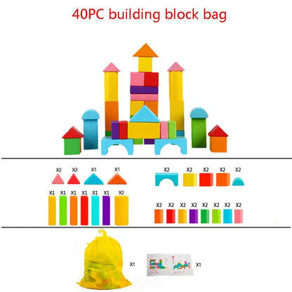 40pcs/Sets Large Safe Wooden Building Blocks Early Educational Blocks