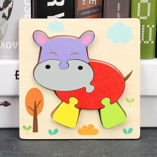 Baby High Quality 3D Wooden Puzzles Educational Cartoon Animals Early