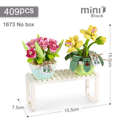 Mini Building Blocks Flowers DIY Plant Bouquets Potted Plant Models