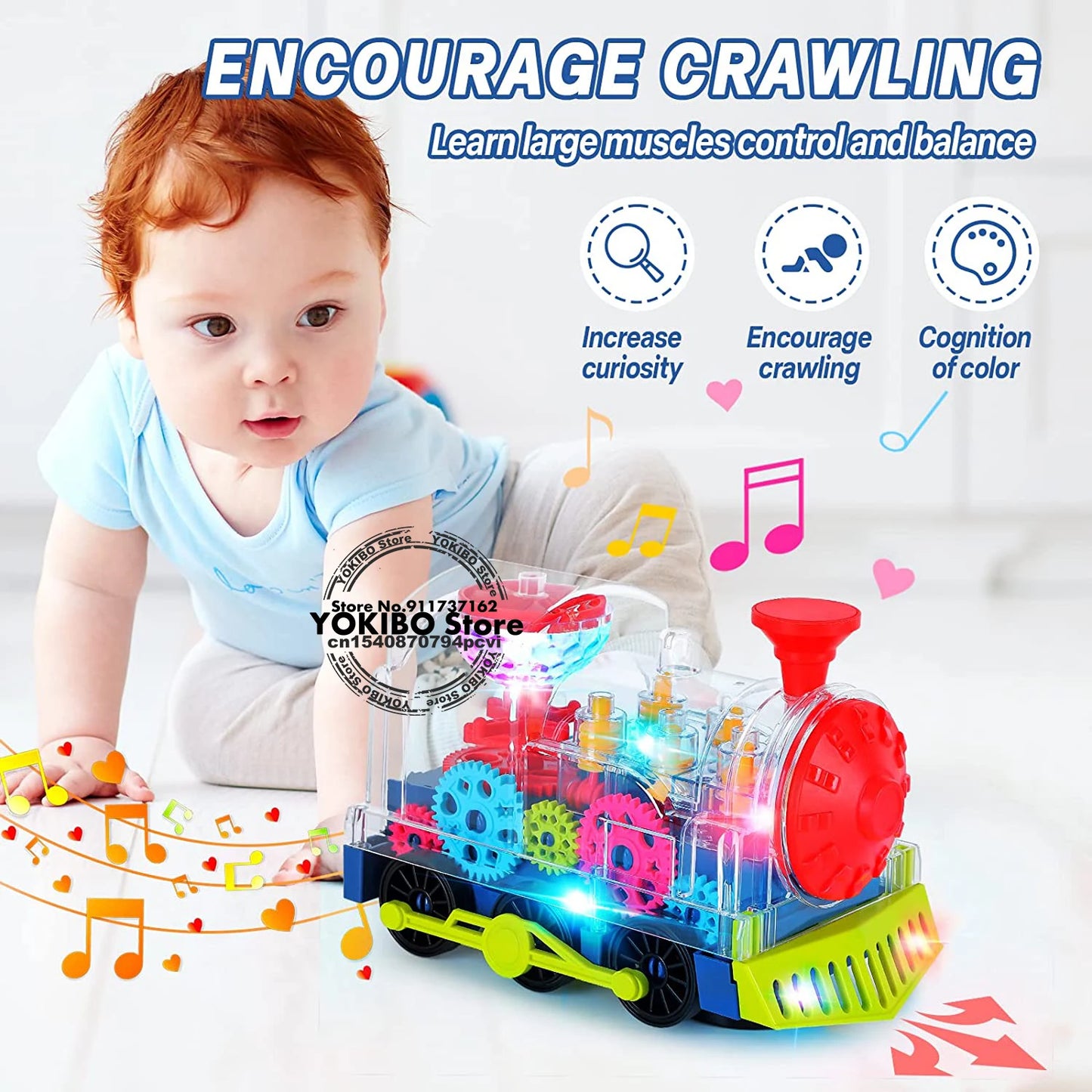 Electric Train Toy for Kids Toddlers Crawling Train with Light  Sound