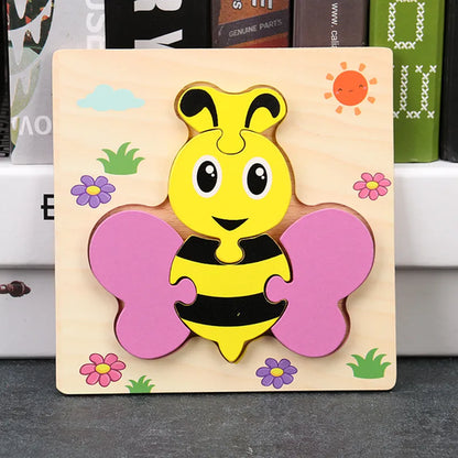 Baby High Quality 3D Wooden Puzzles Educational Cartoon Animals Early